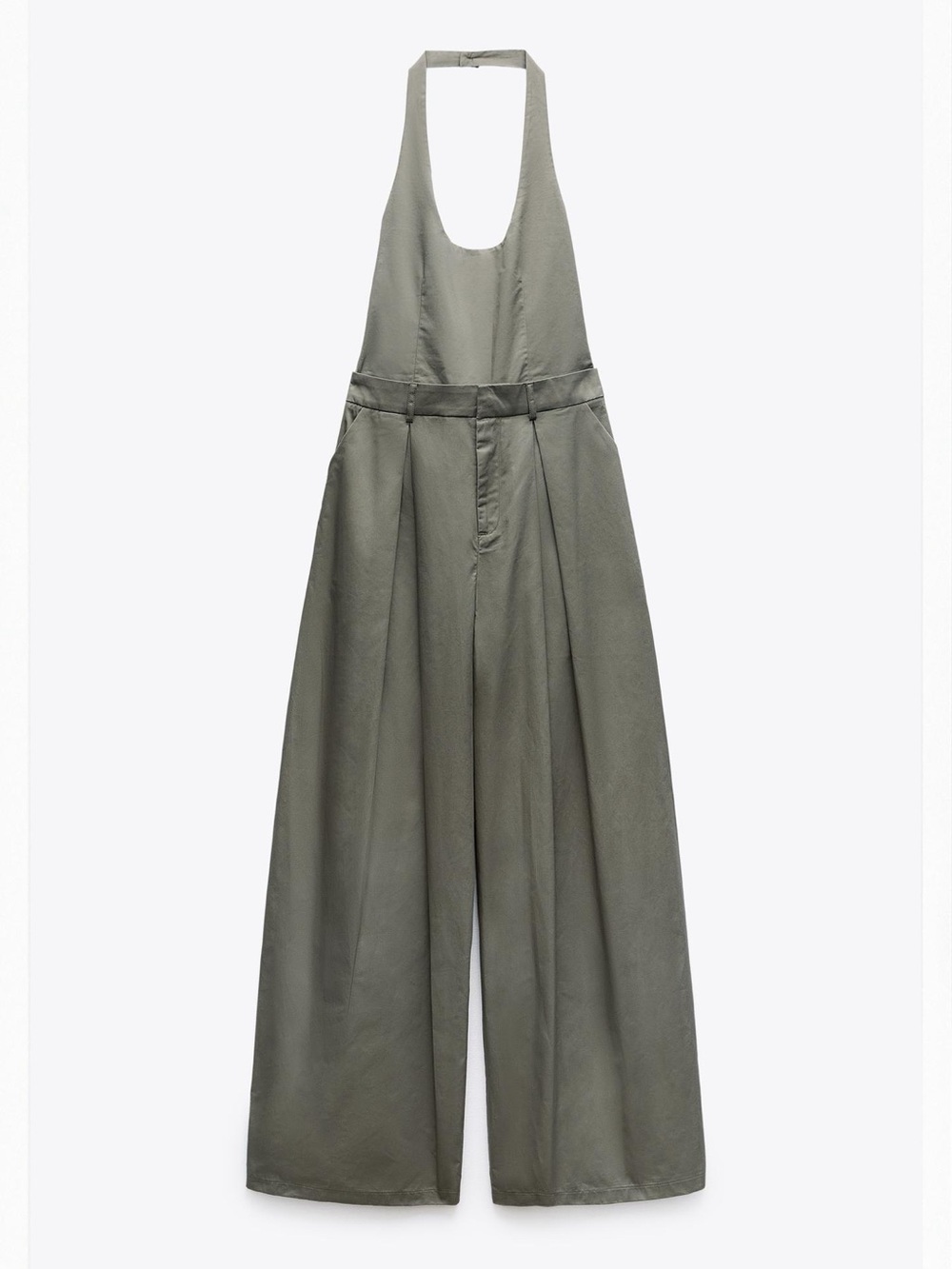 Zara Olive Green Wide-Leg Halter Jumpsuit